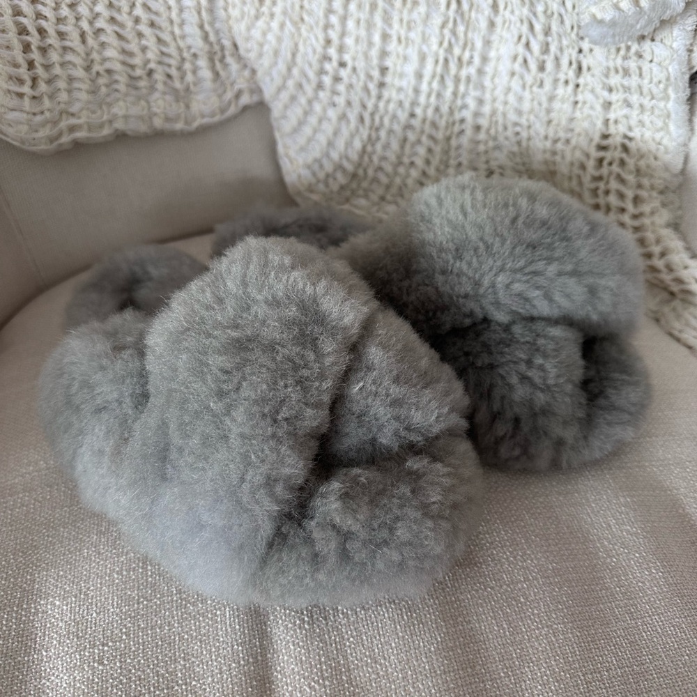 Powder blue alpaca slippers